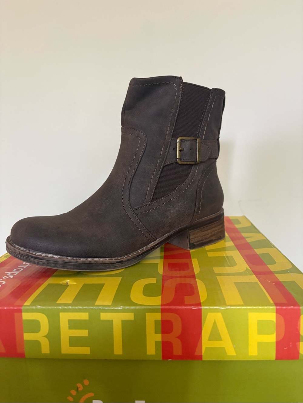 BareTraps Dark Brown Leather Ankle Boot with Buckle
